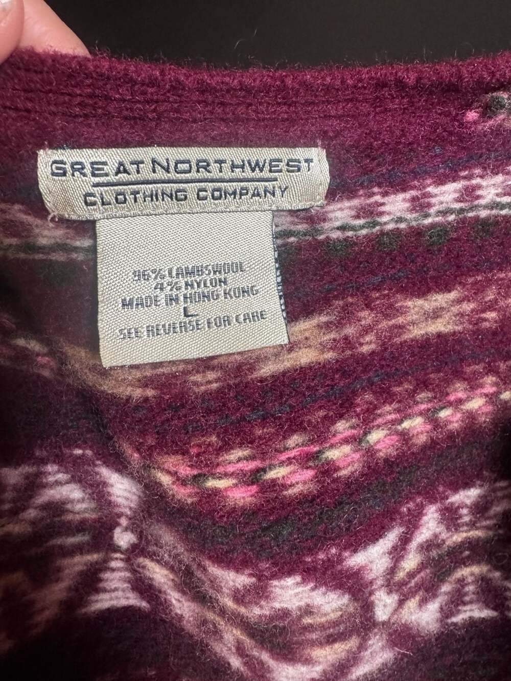 Great Northwest Lambswool Fair Isle Cardigan Sweater Size L - Picture 4 of 5